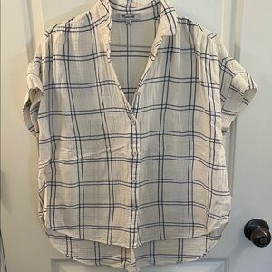 Madewell Cream Button-Down Shirt with Navy Windowpane Plaid